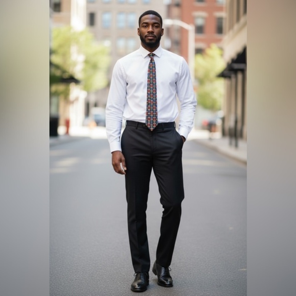 Vintage FROG Silk Tie Made in Italy | Geometric Print Red Blue Gold | 100% Silk